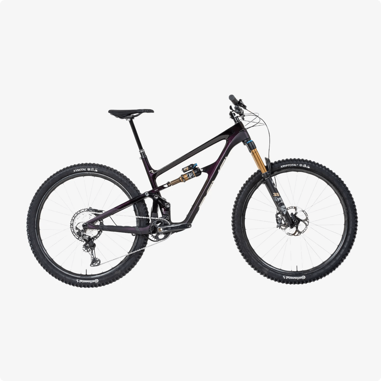 dark purple mountain bike on a white background