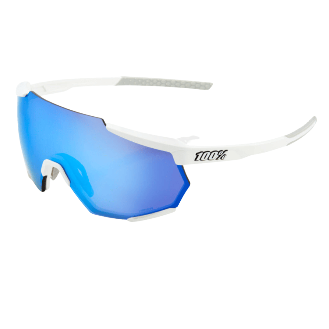 100% Racetrap Sunglasses Matte White/HiPER Blue Multilayer Mirror Lens Apparel - Apparel Accessories - Sunglasses