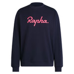 Rapha Men's Heavyweight Cotton Sweatshirt - Large Logo Dark Navy/High-Vis Pink / XS Apparel - Clothing - Men's Casual - Tops