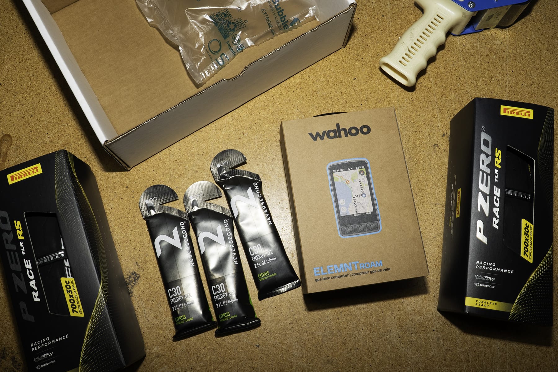 Packaging process with Wahoo and Pirelli tires