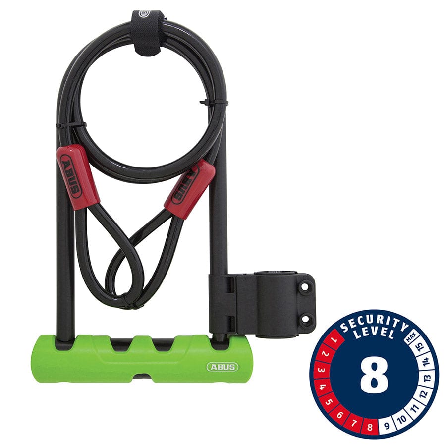 ABUS Ultra 410 with Cable 120cm Abus, Ultra 410 + Cobra Loop, U-Lock, Key, 12mm, 17.0cm x 23.0cm, 6.7'' x 9'', SH34, Green; Cable, 10mm, 120cm, 4' Accessories - Locks