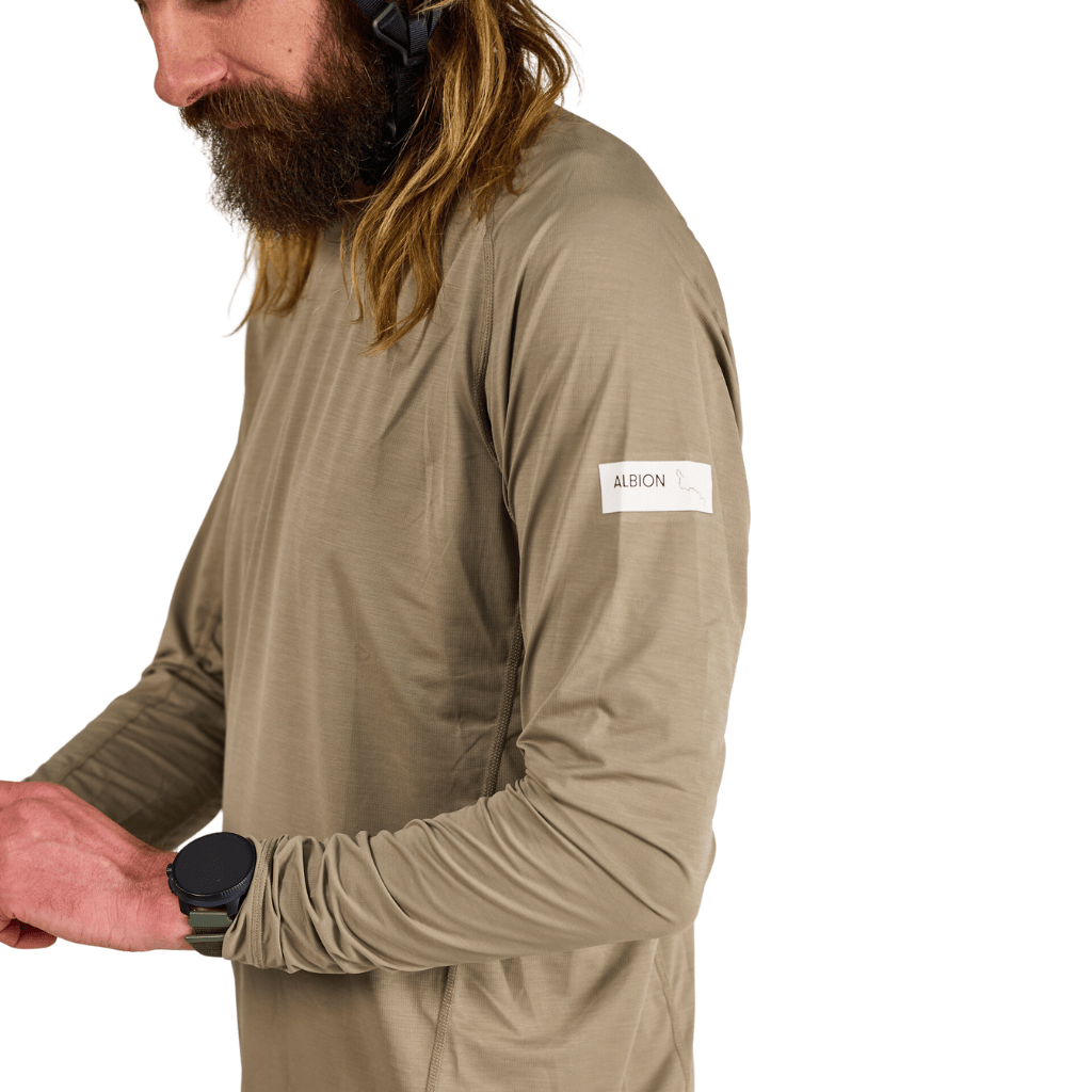 Albion Men's Zoa Sun Shield Long Sleeve T-Shirt Flint / XS Apparel - Clothing - Men's Jerseys - Technical T-Shirts
