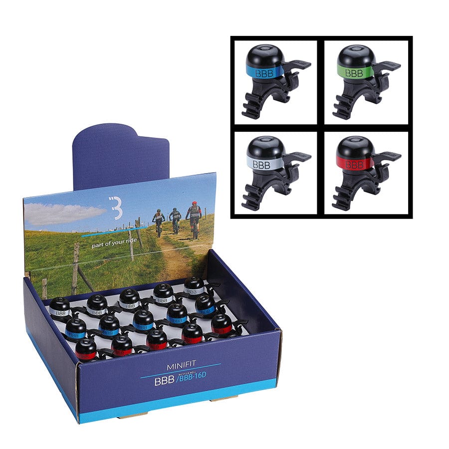 BBB Cycling BBB-16D MiniFit Display Box BBB Cycling, BBB-16D MiniFit Display Box, Bell, 20 Pack, Assorted Colors Bells and Horns