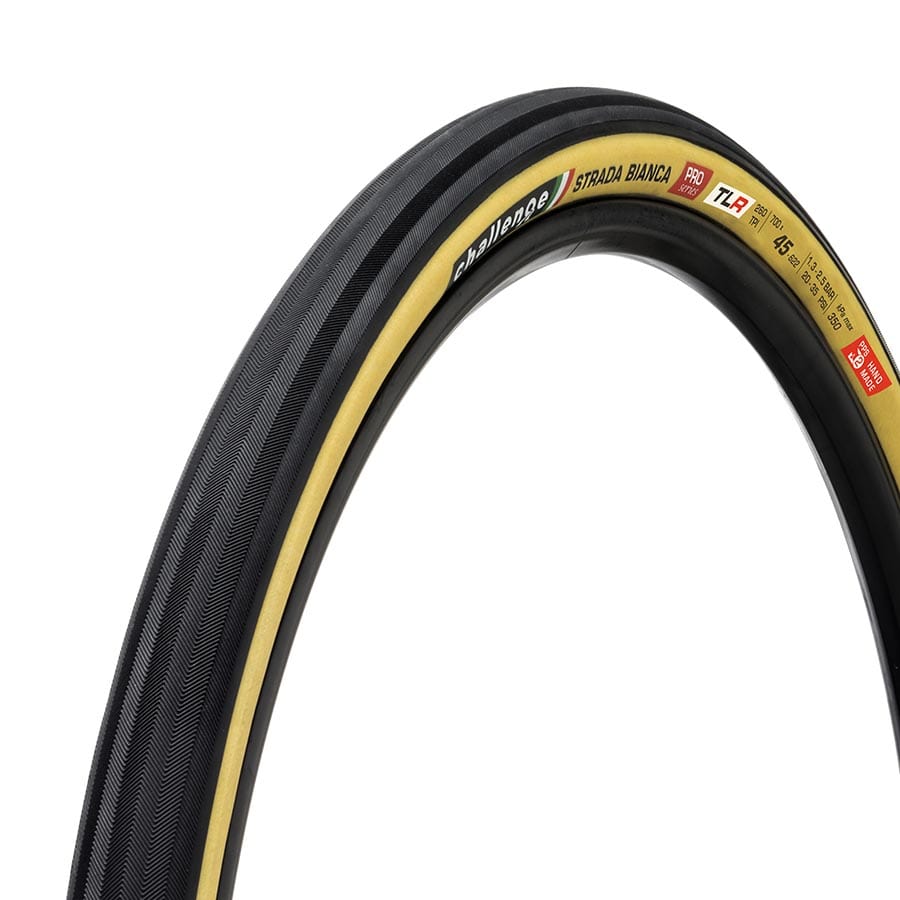 Challenge Strada Bianca Black/Tan Road Tire, 700x45C, Folding, Tubeless Ready, SmartPlus, SuperPoly, 300TPI, Tanwall Road Tires