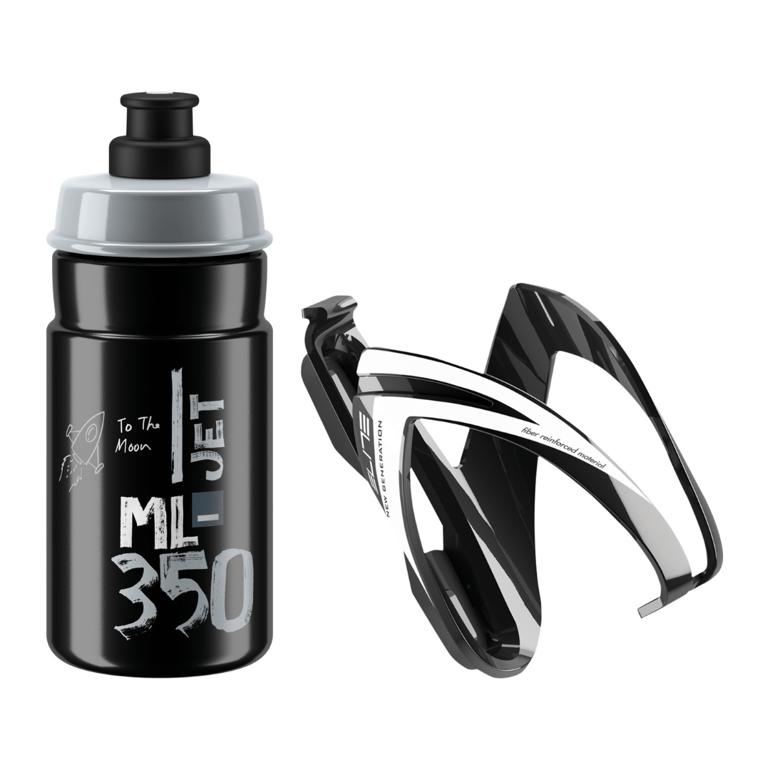 Elite CEO Kit Bottle Cage and 350ml Jet Bottle Black Accessories - Bottle Cages