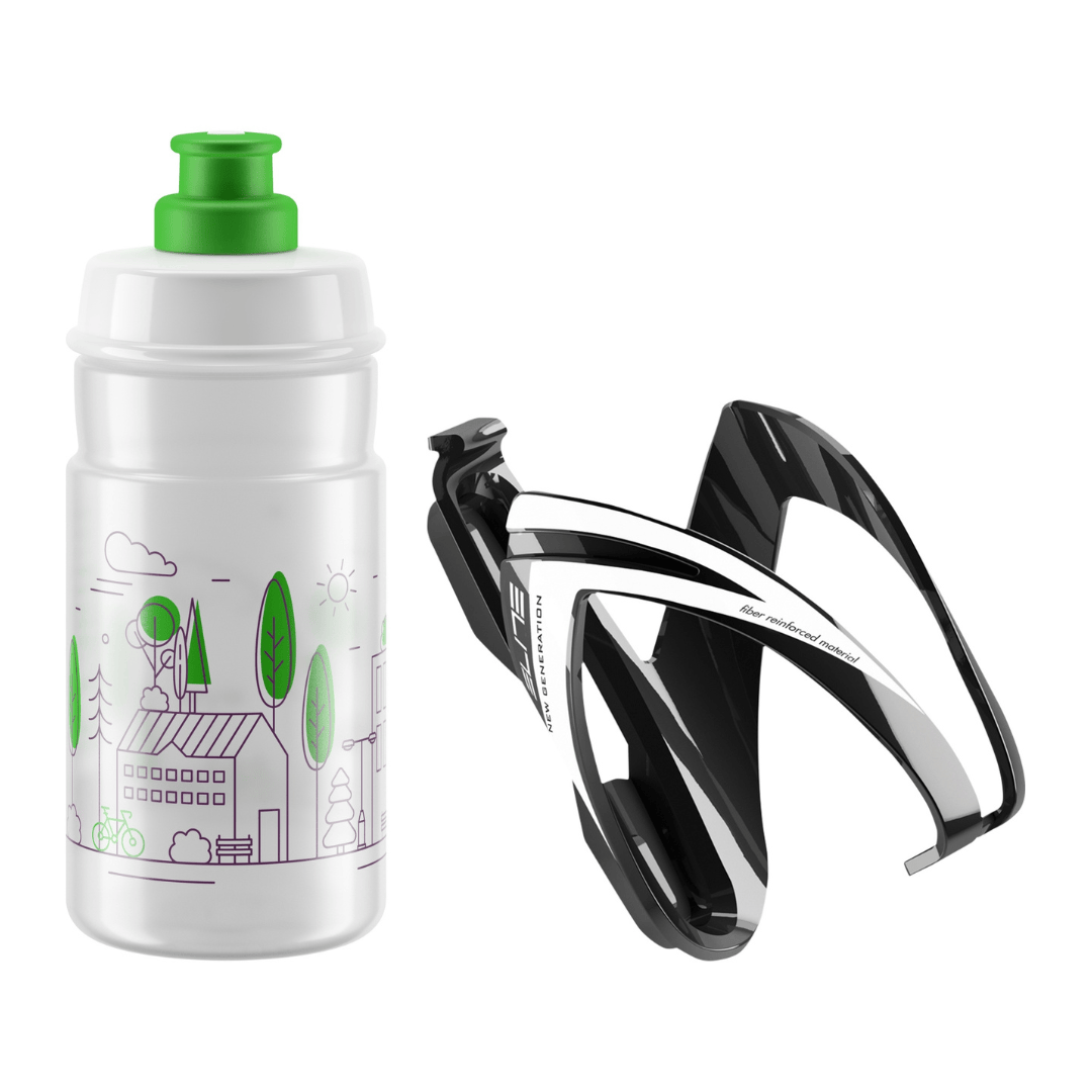 Elite CEO Kit Bottle Cage and 350ml Jet Bottle Green Accessories - Bottle Cages