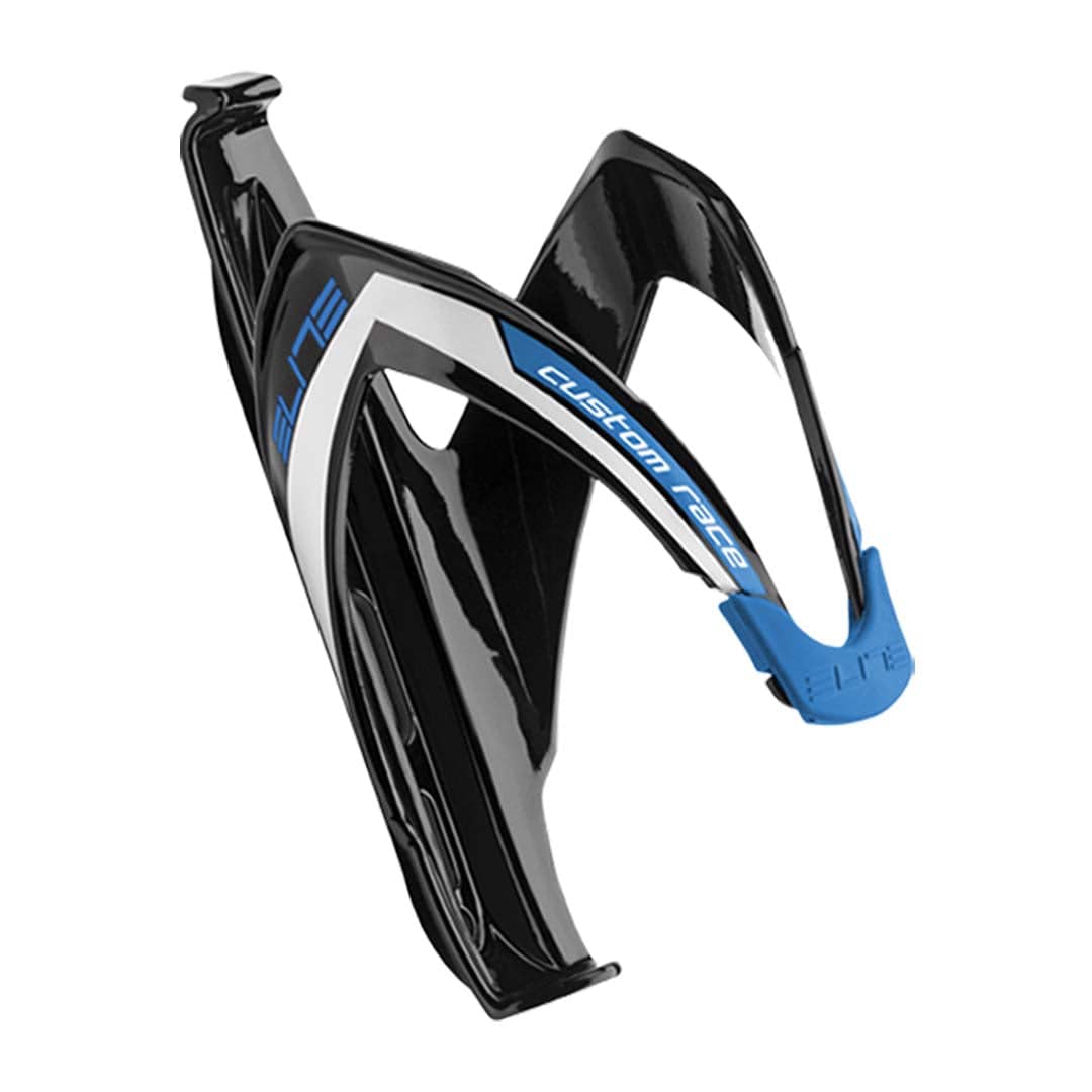 Elite Custom Race Composite Bottle Cage Gloss Black/Blue Graphic Accessories - Bottle Cages