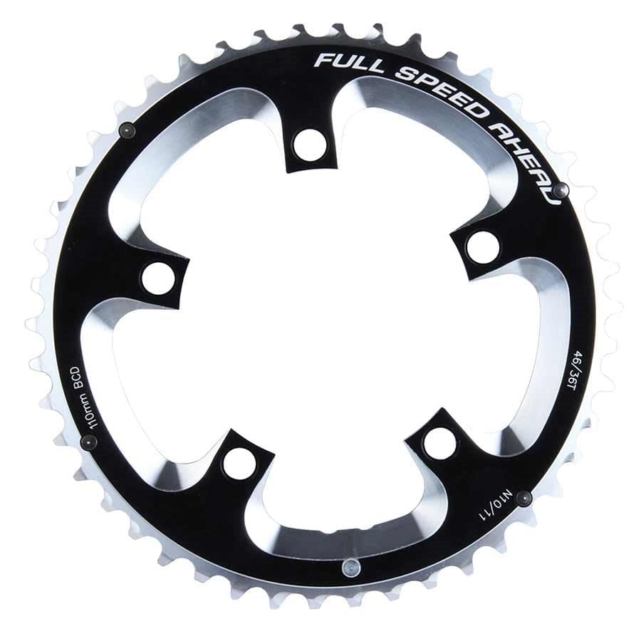 FSA Super Road 46T Chainring FSA, 46T, 10/11sp., BCD: 110mm, 5 Bolts, Super Road, Outer Chainring, For Road double, Aluminum, Black, 371-0246A Chainrings