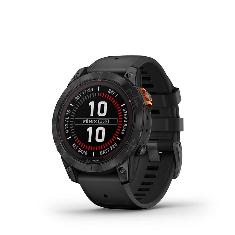 Garmin fenix 7 Pro Solar, Glass Garmin, fenix 7 Pro Solar, Glass, Watch, Watch Color: Slate Grey, Wristband: Black - Silicone Watches