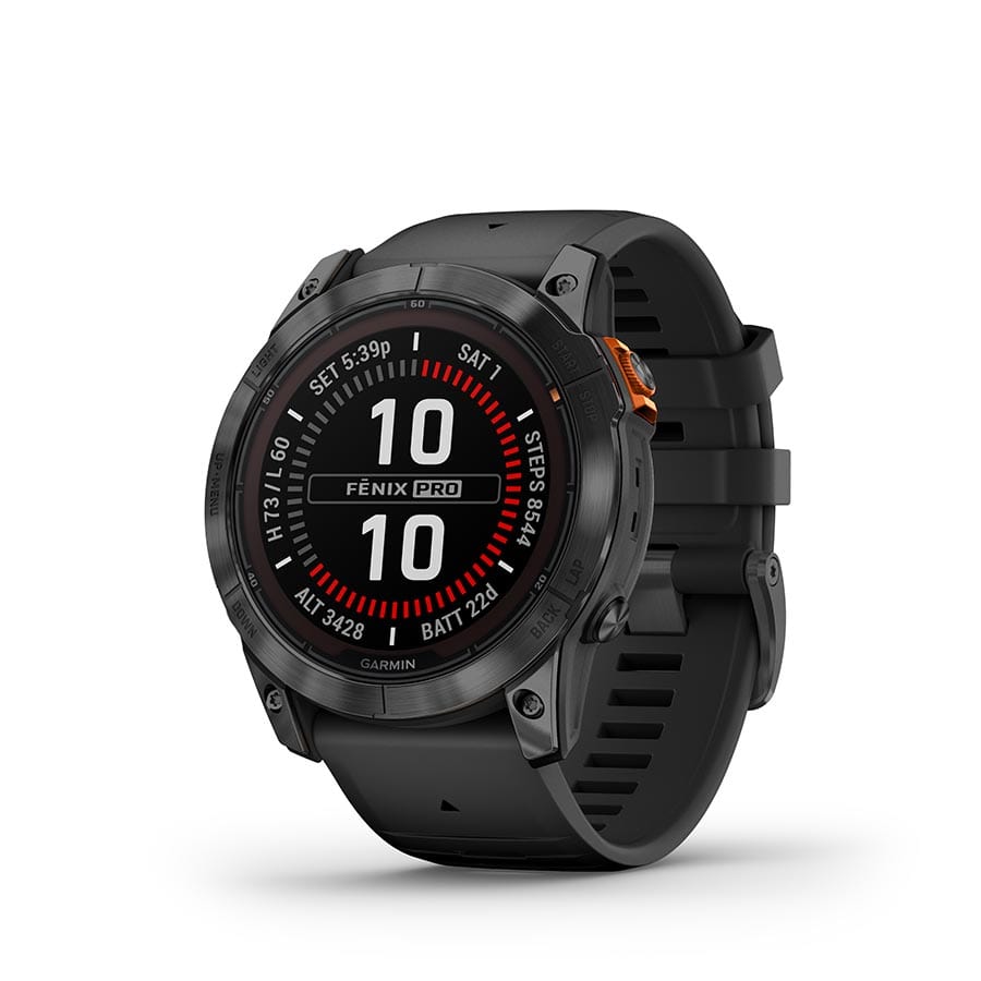 Garmin fenix 7X Pro Solar, Glass Garmin, fenix 7X Pro Solar, Glass, Watch, Watch Color: Slate Grey, Wristband: Black - Silicone Watches