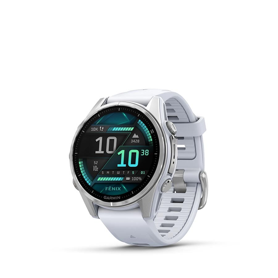Garmin fenix 8 AMOLED 43mm Garmin, fenix 8 AMOLED 43mm, Watch, Watch Color: Silver, Wristband: Whitestone - Silicone Watches