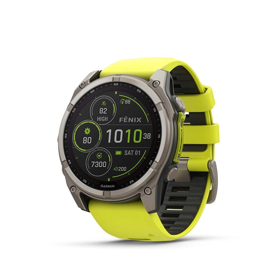 Garmin fenix 8 Solar Sapphire 51mm Titanium, Wristband: Amp Yellow/ Graphite - Silicone Watches