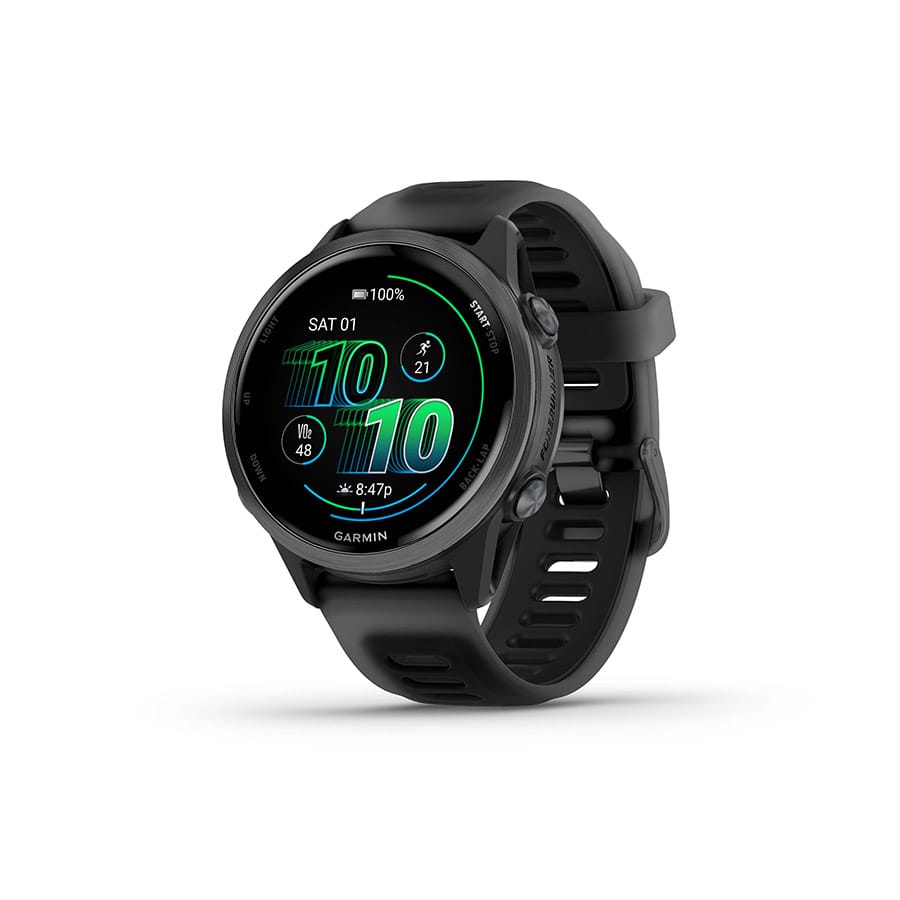 Garmin Forerunner 570 SmartWatch - 42mm, Whitestone/Cloud Blue Slate Grey, Wristband: Translucent Black/Black - Silicone Accessories - Computers