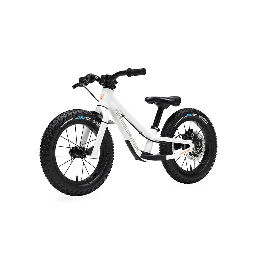 Kids Ride Shotgun Dirt Hero 14'' With Brake, White Push Bicycles