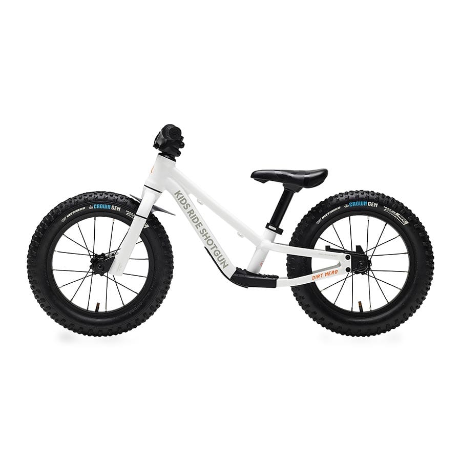 Kids Ride Shotgun Dirt Hero 14'' Without Brake, White Push Bicycles