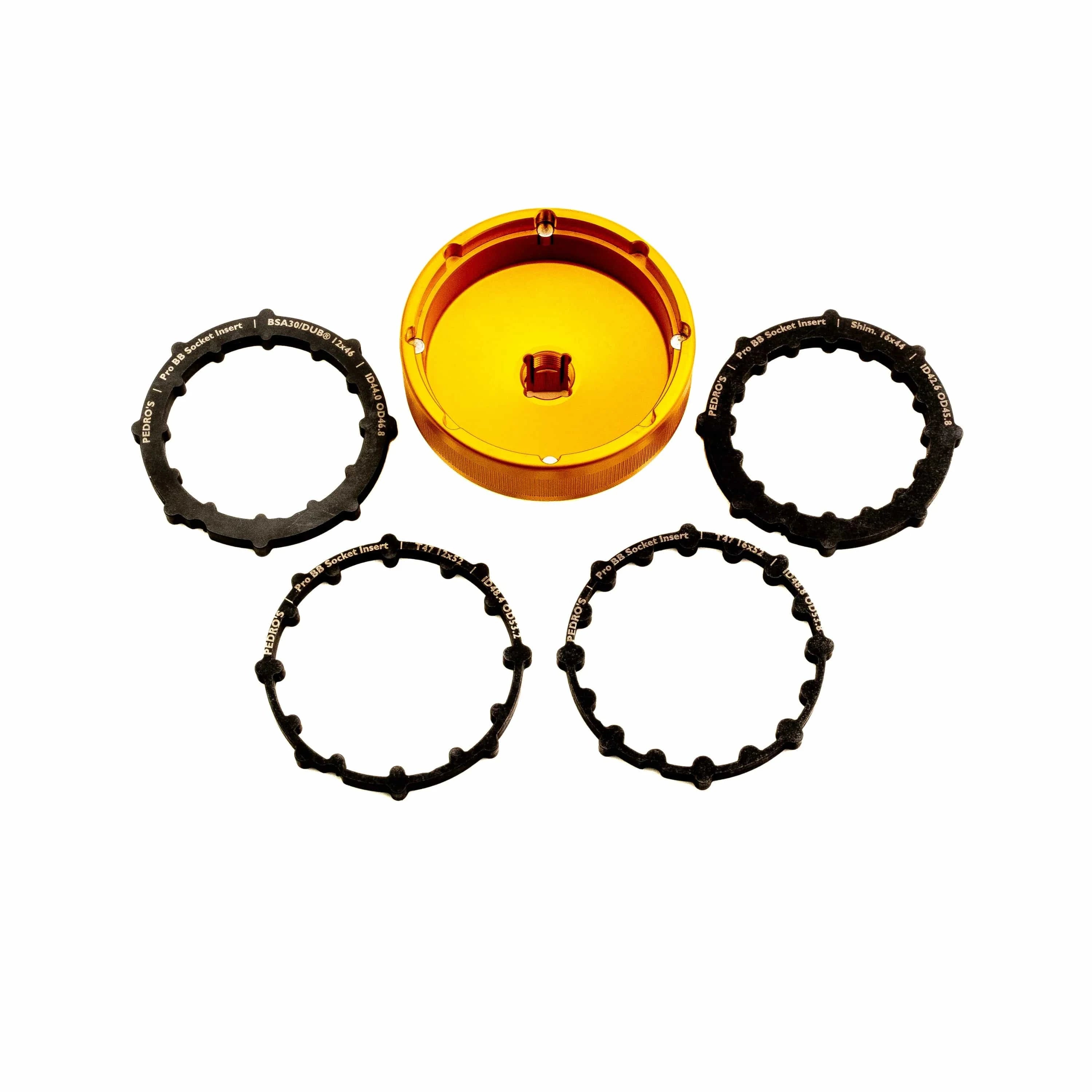 Pedros Pro BB Socket Shiamno 16x44, BSA30/DUB 12x46, T47 16x52, & T47 12x52, Set Bottom Bracket Tools