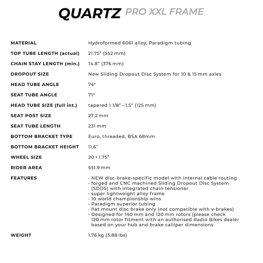 Radio Raceline Quartz Pro XXL BMX Frames