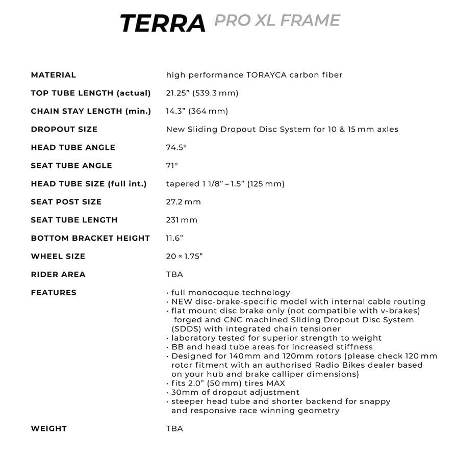 Radio Raceline Terra Disc Pro XL BMX Frames