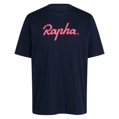 Rapha Men's Cotton T-Shirt - Large Logo Dark Navy/Hi-Vis Pink / S Apparel - Clothing - Men's Casual