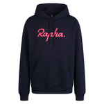 Rapha Men's Heavyweight Cotton Hoodie - Large Logo Dark Navy/High-Vis Pink / XS Apparel - Clothing - Men's Casual - Tops