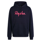 Rapha Men's Heavyweight Cotton Hoodie - Large Logo Dark Navy/High-Vis Pink / XS Apparel - Clothing - Men's Casual - Tops