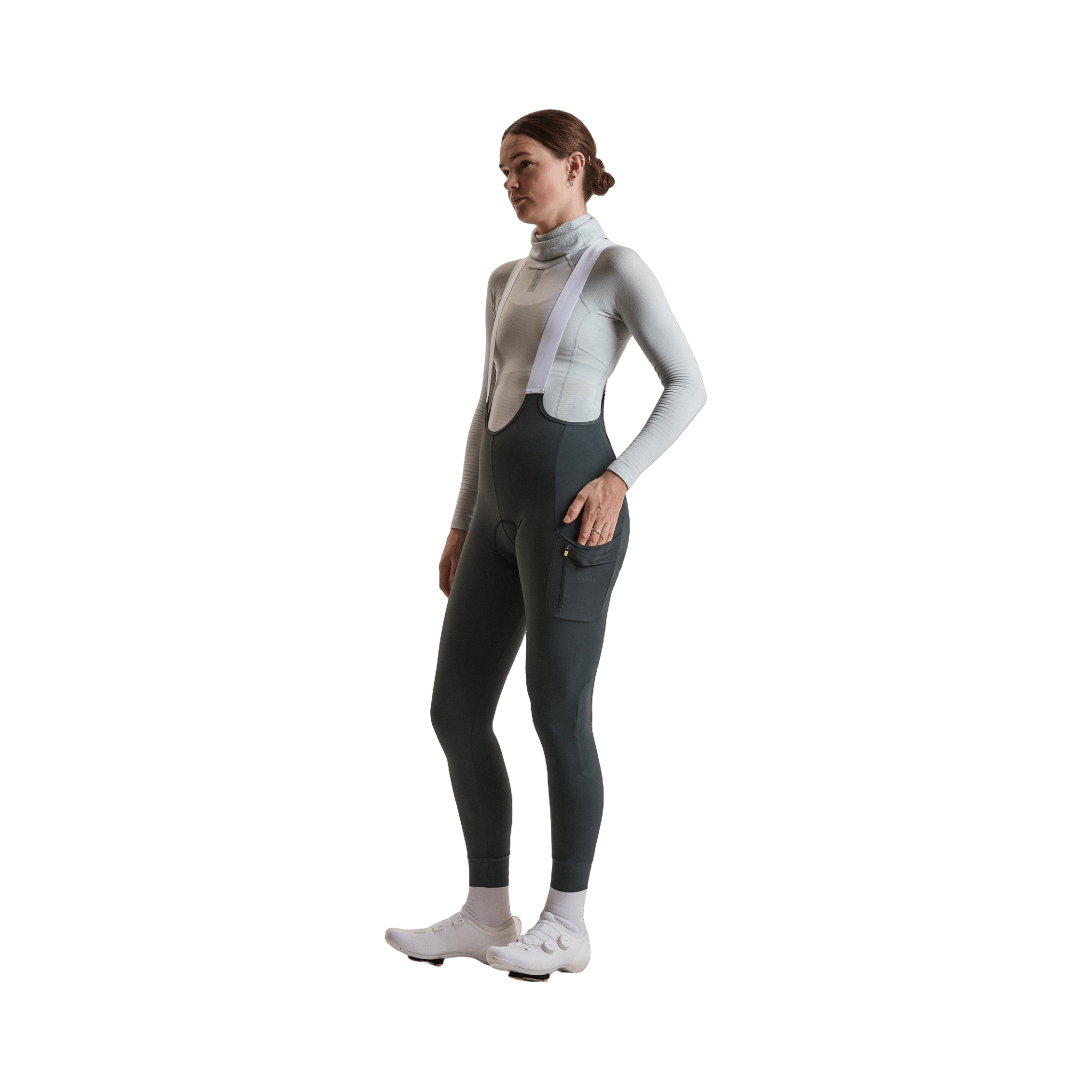Rapha Women's Brevet Cargo Winter Tights Dark Forest/Chartreuse / XXS Apparel - Clothing - Women's Bibs - Road - Bib Tights