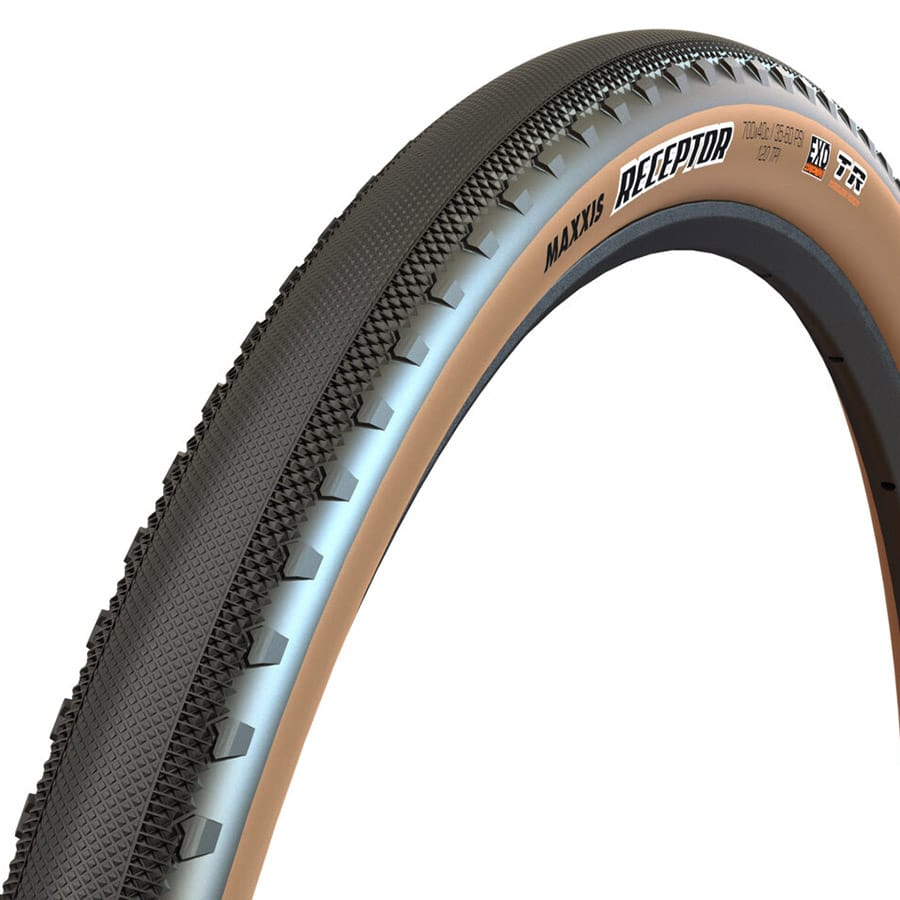 Receptor Maxxis, Receptor, Gravel Tire, 650x47B, Folding, Tubeless Ready, Dual, EXO, 120TPI, Tanwall Gravel Tires
