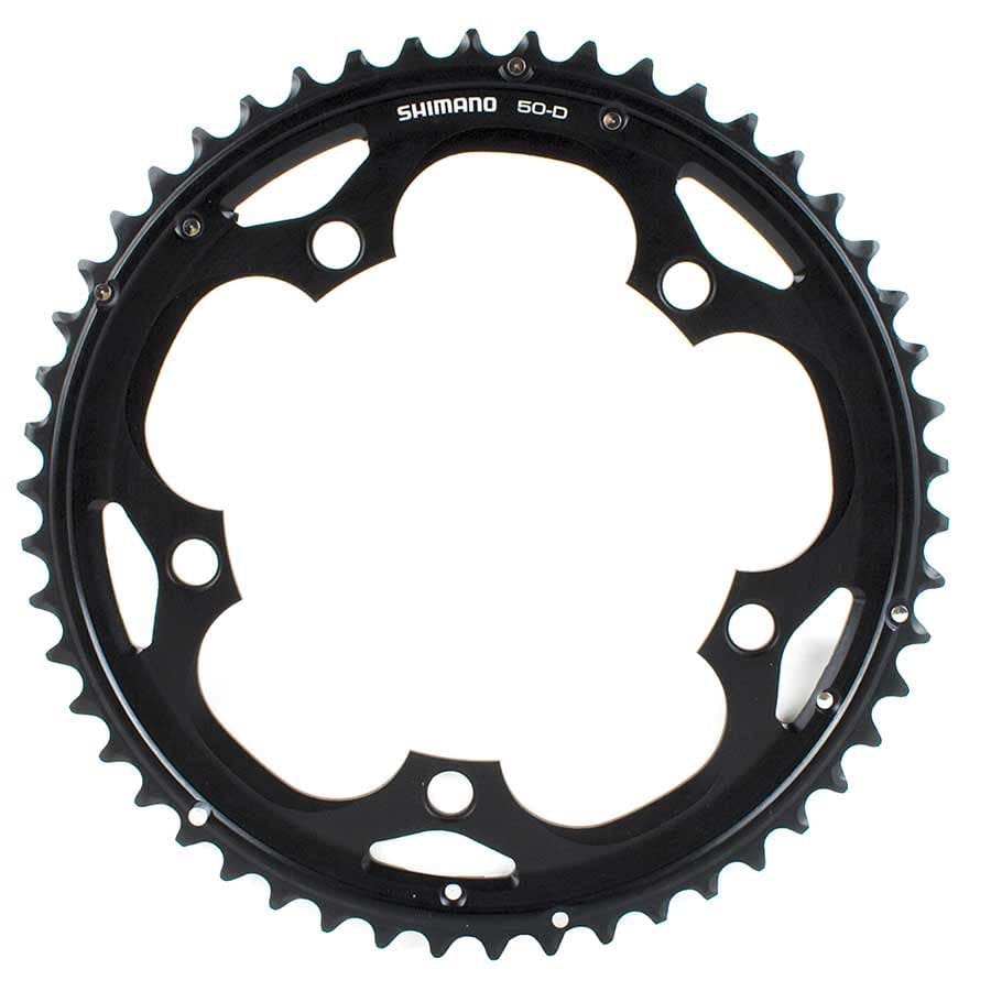 Shimano 50T 105 FC-5703 Black Shimano, Y1M498040, 50T, 10sp, BCD: 130mm, 5 Bolt, 105 FC-5703, Outer Chainring, For D-type triple, Aluminum, Black Chainrings
