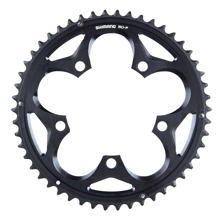 Shimano 50T 105 FC-5750 Black Shimano, Y1M598020, 50T, 10sp, BCD: 110mm, 5 Bolt, 105 FC-5750, Outer Chainring, For F-type compact, Aluminum, Black Chainrings