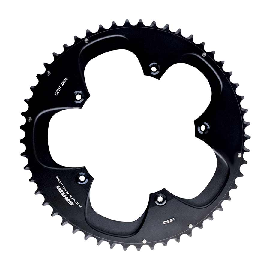 SRAM Red 53T 130mm Alloy - 11.6215.198.000 SRAM, 53T, 10 sp, BCD 130mm, 5-Bolt, Red, Outer Chainring, For Road double, Aluminum, Black, 11.6215.198.000 Chainrings