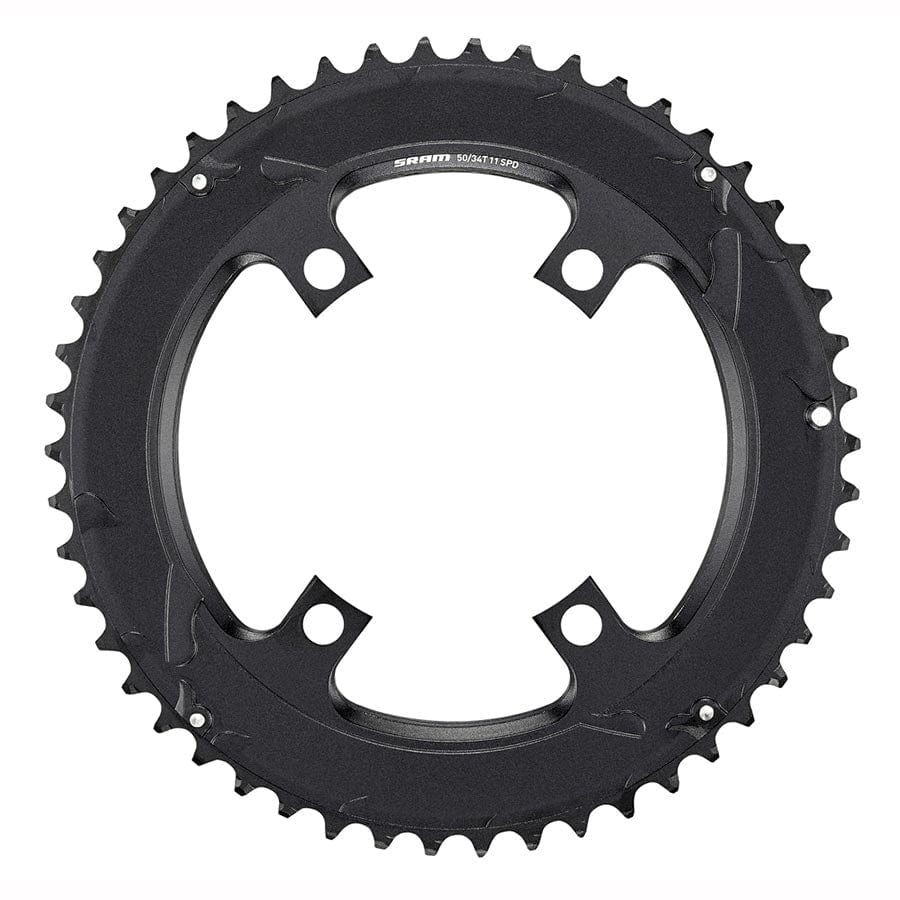 SRAM Road 110mm Asymmetrical 50, Speed: 11, BCD: 110, Bolts: 4, Outer, Aluminum, Black Chainrings