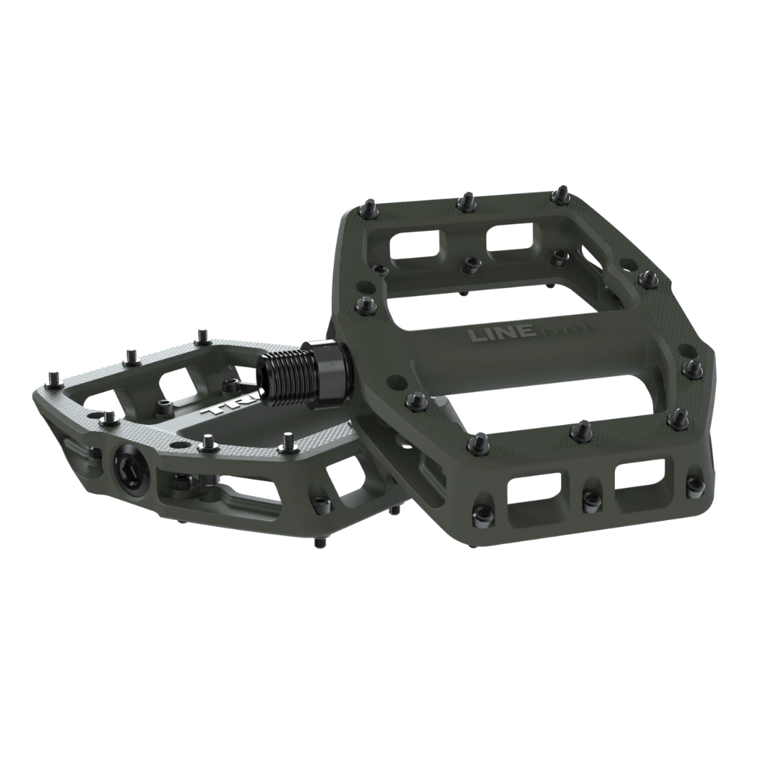 Trek Line Elite Flat Pedal Set Olive Green Parts - Pedals - Mountain - Flats