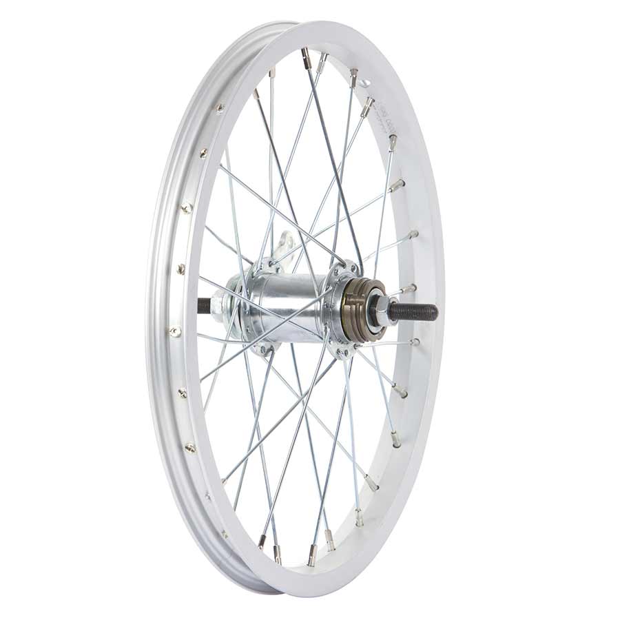 Wheel Shop Single Wall - 16'' - Alloy Rim - Silver Wheel Shop, Rear 16'' Wheel Alex C1000 Silver / Coaster Silver, 28 Steel spokes, Nutted axle Wheels