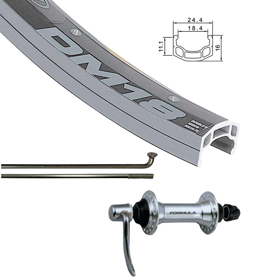 Wheel Shop Wheel Shop, Alex DM18 Silver/ Formula FM-21-QR, Wheel, Front, 26'' / 559, Holes: 36, QR, 100mm, Rim Wheel Shop, Alex DM18 Silver/ Formula FM-21-QR, Wheel, Front, 26'' / 559, Holes: 36, QR, 100mm, Rim Unclassified