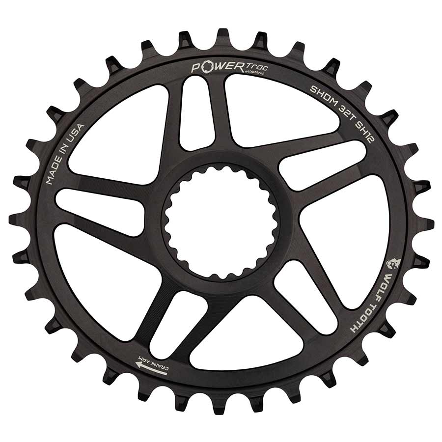 Wolf Tooth Components Elliptical, Direct mount, Shimano for Shimano Cranks, 12Spd, Wolf Tooth Components, Elliptical, Direct mount, Shimano for Shimano Cranks, 12Spd, Chainring, Teeth: 32, Speed: 12, 7075-T6 Aluminum, Black Chainrings