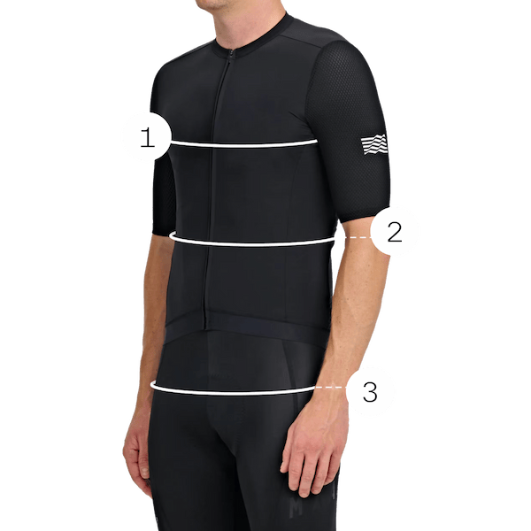 Men's measurement diagram — chest, waist, hip