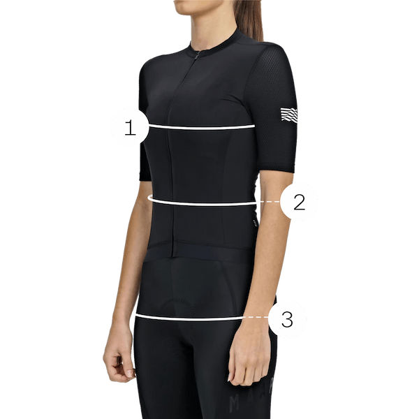 Women's measurement diagram — chest, waist, hip
